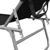 A close-up view of the metal frame and black fabric of a folding lounge chair. Náhľad obrázku produktu