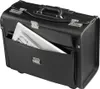 A black pilot case with a front pocket containing a white tablet and a document. Produktbild-Vorschau