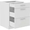 A white cabinet with three drawers, two of which are partially open. Náhled obrázku produktu