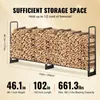 A firewood rack filled with firewood, with dimensions and capacity indicated. Podgląd zdjęcia produktu