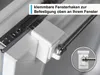 Close-up of a white window hook attached to a window frame, with a metal rod passing through it. Produktbild-Vorschau