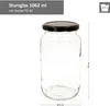 A clear studio shot of a glass jar with a black lid, with dimensions indicated. Náhled obrázku produktu