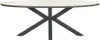 A studio shot of a round outdoor dining table with a light wood-look top and a dark gray, X-shaped base. Produktbild-Vorschau