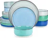 A set of stacked plates and bowls in various shades of blue and green. Produktbild-Vorschau