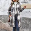 Damen Casual Revers Button Down Lange Karierte Hemdjacke Produktbild-Vorschau 2