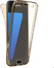 A transparent gold phone case is shown over a black smartphone.