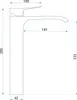 A technical drawing of a faucet with dimensions indicated. Náhled obrázku produktu