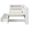 A white bed frame with drawers and a shelf. Voir les images du produit