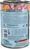 The back of a dog food can, showing nutritional information and feeding guidelines. Produktbild-Vorschau