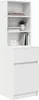 A tall, white bookshelf with drawers at the bottom, displaying books, a clock, and decorative items. Náhled obrázku produktu
