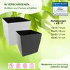 Two square planters, one white and one black, are shown against a blurred green background of bamboo leaves. Text overlays provide product information and features. Anteprima dell’immagine prodotto