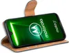 A Motorola Moto G7 Power phone in a brown flip case, displayed on a white background. Náhľad obrázku produktu