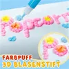 Blauer 3D-Bubble-Stift erstellt flauschige rosa, gelbe und orange Buchstaben auf weißem Papier Voir les images du produit