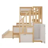 A wooden and white bunk bed with stairs, storage, and a pull-out bed, shown against a white background. Náhľad obrázku produktu