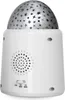 A white star projector alarm clock with a silver dome covered in black stars. Produktbild-Vorschau
