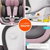 A collage of images showing details of a pink and gray child car seat. Náhled obrázku produktu