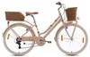 A studio shot of a beige city bicycle with two wicker baskets. Podgląd zdjęcia produktu