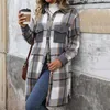Damen Casual Revers Button Down Lange Karierte Hemdjacke Produktbild-Vorschau 5