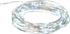 A coiled string of white LED micro fairy lights on a thin silver wire. Voir les images du produit