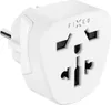 A white universal travel adapter with multiple plug sockets. Produktbild-Vorschau