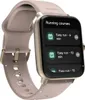 A smartwatch with a pink band and gold casing is shown against a white background. The watch face displays running course options. Náhled obrázku produktu