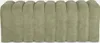 A full front view of a green upholstered bench with vertical channel tufting against a white background. Produktbild-Vorschau