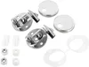 A set of toilet seat hinges and related hardware, including screws, nuts, and caps, laid out on a white background. Produktbild-Vorschau