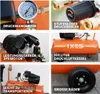 A collage of six images showcasing different features of an air compressor. Produktbild-Vorschau