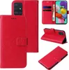 A collage of images showing a red flip phone case with floral and butterfly designs, and a Samsung Galaxy A51 phone inside. Produktbild-Vorschau