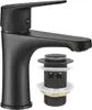 A black faucet and a drain assembly are shown against a white background. Voir les images du produit