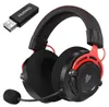 A gaming headset and its wireless USB adapter are shown against a white background. Produktbild-Vorschau