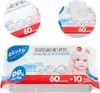 A collage of images showing a pack of baby wet wipes. Voir les images du produit