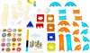 A flat lay of magnetic building blocks and accessories, including a booklet, arranged on a white background. Produktbild-Vorschau