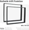 Two black metal table legs are shown in front of a white background. Text and dimensions are displayed below. Podgląd zdjęcia produktu