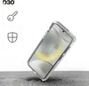 A clear phone case is shown on a textured surface, with icons and a brand logo in the upper left corner. Anteprima dell’immagine prodotto