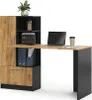 A modern desk with a cabinet and shelves, featuring a laptop, coffee cup, and office supplies. Anteprima dell’immagine prodotto