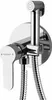 A chrome-plated bidet faucet with a handheld spray nozzle and hose, mounted on a circular plate against a white background. Náhled obrázku produktu