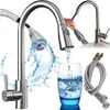 A collage of images showing a kitchen faucet with water flowing, a glass being filled with water, and flexible hoses. Náhľad obrázku produktu