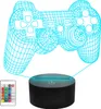 A 3D illusion lamp shaped like a game controller, with a remote control and a black base. Produktbild-Vorschau