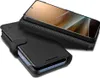 A black wallet-style phone case with a phone inside, shown from a diagonal angle. Produktbild-Vorschau