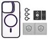 A collection of accessories for a smartphone, including a protective case, camera lens protectors, and cleaning wipes. Podgląd zdjęcia produktu