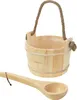 A wooden sauna bucket and ladle are displayed against a white background. Produktbild-Vorschau