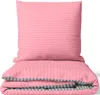 A folded duvet and a pillow, both with pink and gray stripes. Produktbild-Vorschau