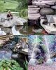A collage of four images showing different applications of a solar-powered aeration system for ponds and aquariums. Produktbild-Vorschau