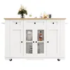 A white kitchen island with a wooden countertop and glass doors, displayed on a white background. Anteprima dell’immagine prodotto