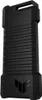A black external SSD enclosure with a textured surface and a prominent logo at the bottom. Produktbild-Vorschau