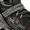 A close-up view of a black inline skate with pink and gray accents. Voir les images du produit