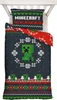 A Minecraft-themed duvet cover and pillow set laid out on a bed. Produktbild-Vorschau