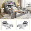 A children's bed with a house-shaped headboard and safety rails, shown in a room setting and in two different versions in separate frames. Náhled obrázku produktu