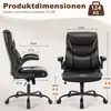 A black office chair is shown from the side and front with dimensions overlaid. Voir les images du produit